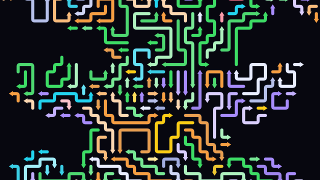 A schematic drawn in coloured arrows on a dark plate